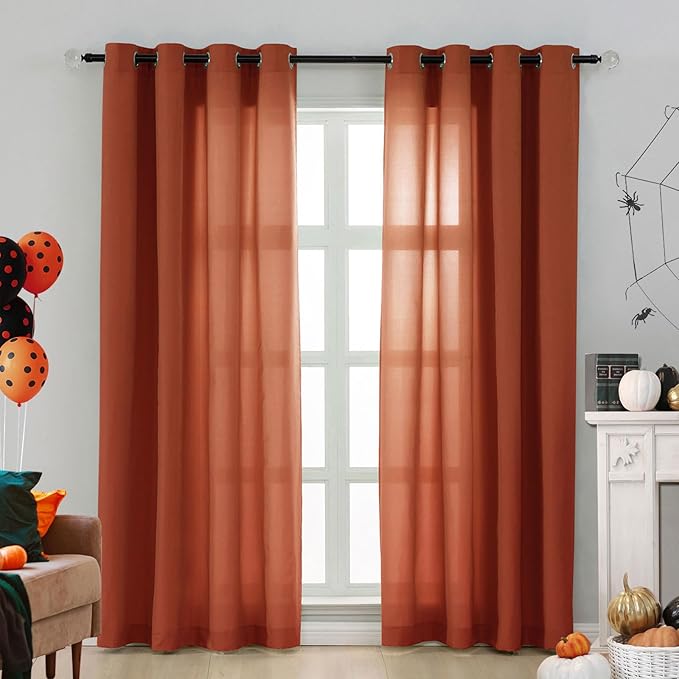 L.Z.E Burnt Orange Light Filtering Curtains for Living Room Doorway Divider, Privacy Non-See-Through Curtains 108 Inches Long 2 Panels Set, Extra Long Window Panels Grommet Top (55" W x 108" L) - Image 8