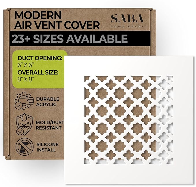 SABA Home Decor Air Vent Cover Grille - Acrylic Plexiglass 6 x 6 Duct Opening, 8 x 8 Overall White Finish Decorative Covers for Walls & Ceilings NOT for Floor USE, Venetian by SABAHomeDecor