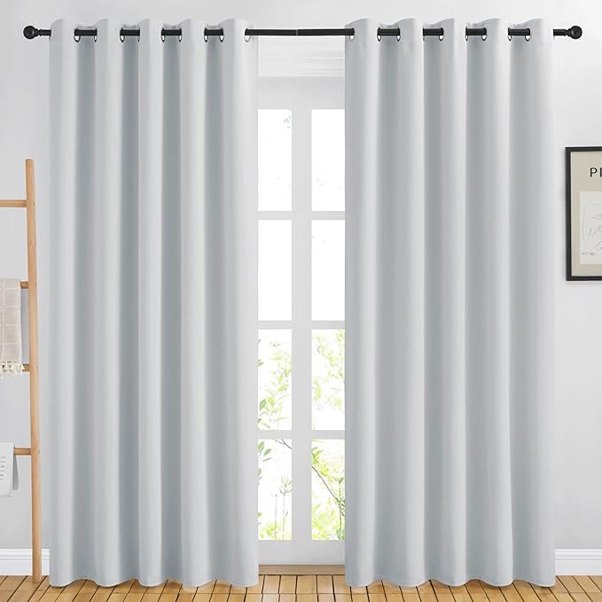 NICETOWN Blackout Curtains Panels for Living Room, 2 Panels, 66 x 80 Inch, Greyish White, 3 Pass Microfiber Noise Reducing Thermal Insulated Solid Ring Top Blackout Window Drapes by NICETOWN