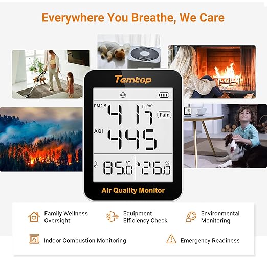 Temtop 2 Pack S1 Indoor Air Quality Monitor, Portable AQI PM2.5, Temperature, Humidity Detector for Home, Office or School, Air Quality Tester 4 More Home Monitoring, Battery Powered, Magnetic Suction - Image 7
