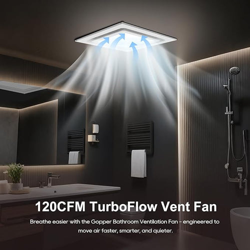 12" Ultra Quiet Bathroom Exhaust Fan with Dimmable LED Light, 1.0 Sone 120 CFM, 10x10 Mount, 1500 LM Ceiling Ventilation Fan, Energy Efficient - Image 2