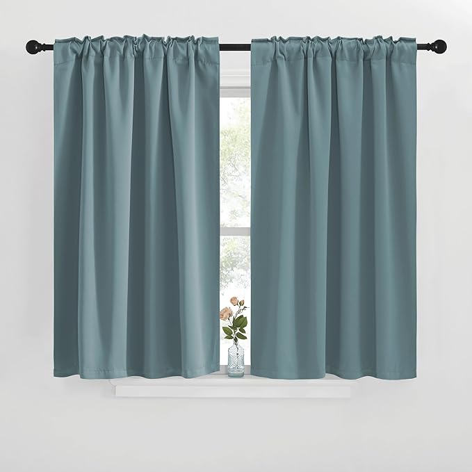 NICETOWN Blackout Curtain Panels for Kitchen - (Greyish Blue Color) 29x36 inch, 2 Panels Set, Room Darkening Blackout Drapes for Window - Image 2