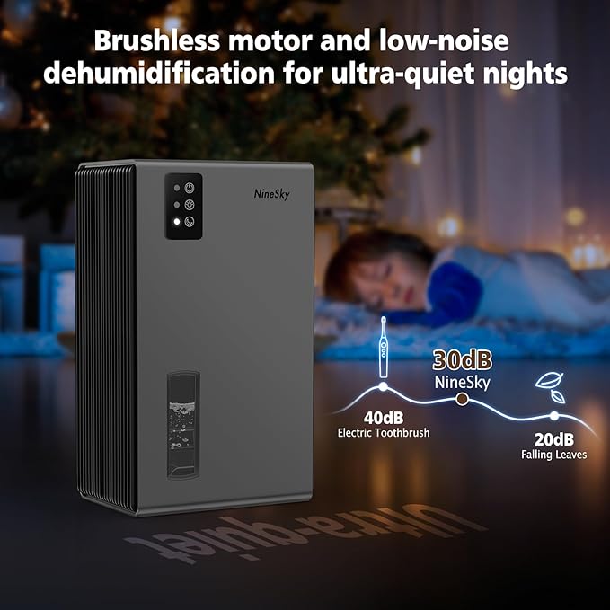 NineSky Dehumidifiers for Home, 95 OZ Water Tank, (1000 sq.ft) Dehumidifiers for Bathroom Bedroom Basement with Auto Shut Off,7 Colors LED Light (Gray) - Image 6