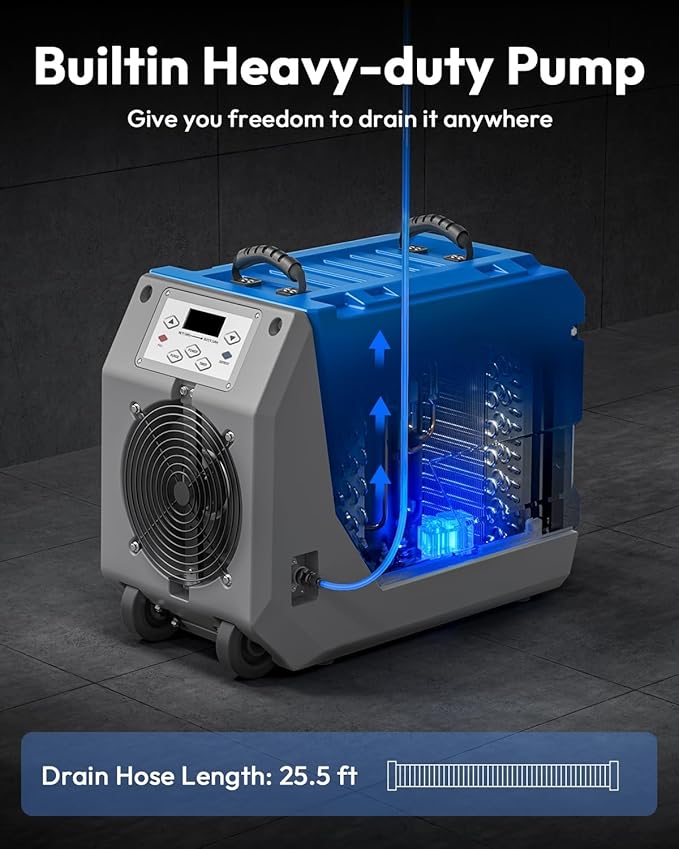 LUKO 180 PPD Commercial Dehumidifier with Pump, Crawl Space Dehumidifier with Continuous Drain Pump, Industrial Strength for Large Spaces, Basement, Post-Flood Drying, 5 Years Limited Warranty - Image 4
