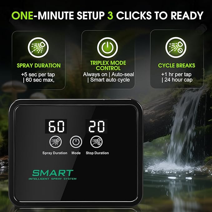 Reptile Humidifier Reptile Mister System with Timer & 360° Nozzles, Chameleons, Snakes, Frogs Misting for Terrarium, Auto Misting for Terrariums, Adjustable Nozzles & Quiet Operation - Image 5