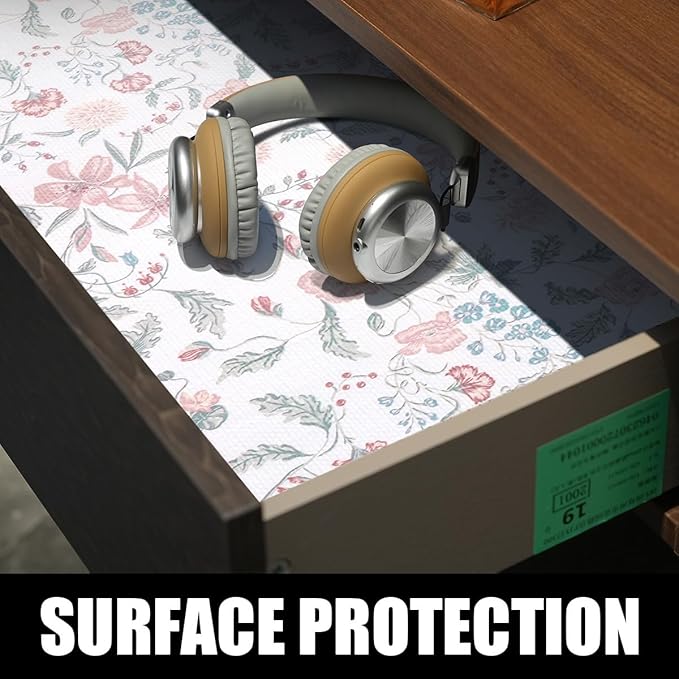 Floral Drawer and Shelf Liner for Cabinets, Non-Adhesive and Strong Non-Slip Shelf Cabinet Drawer Liners for Kitchen, Table,Bookshelves,Waterproof Cupboard Liners,Easy to Clean,12IN x 10FT - Image 4