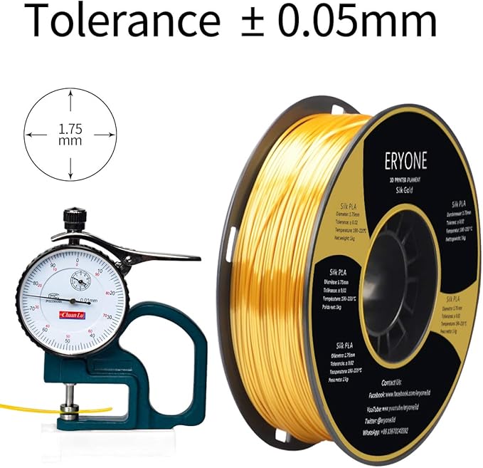 ERYONE Silk PLA Filament for 3D Printer, 1.75mm +/- 0.03mm, 1kg (2.1LBS)/Spool, Silk Glod - Image 2