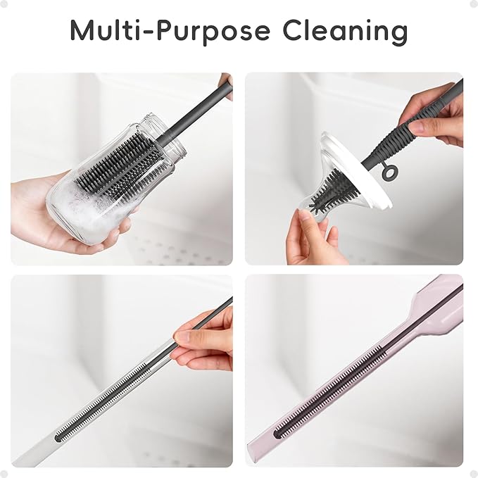 Silicone Cleaning Brush Kit,Water Bottle and Straw Cleaner Brush Set for Tumbler,Baby Bottle,Breast Pump Part,Nipple,Sippy Cup,Glass,Dishwasher Safe,BPA Free,3 Pcs - Image 5
