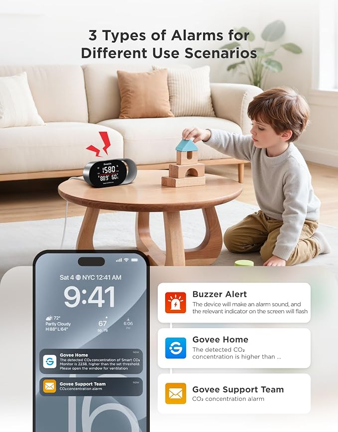 GoveeLife Smart Air Quality Monitor for Home, CO2 Detector for Health, Sleep Quality & Energy Efficiency, Thermometer Hygrometer with Real-Time Display & Alarm, for Office, Bedroom, Kitchen - Image 7