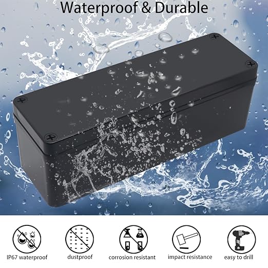 Junction Box,IP67 Waterproof ABS Black Project Box with Mounting Plate Electrical Box Enclosure for Outside Electronics 9.8 x 3.1 x 3.3inch(250x80x85mm) - Image 2