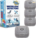 4 Pack Water Leak Detector - 95 dB Flood Detection Alarm Sensor for Bathrooms, Basements, Laundry Rooms, Garages, Attics and Kitchens by Mindful Design (Grey) by MindfulDesign