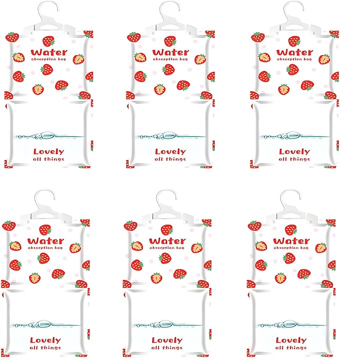 6 Pack Moisture Absorber Hanging Bags, Fragrance Free Humidity Packs, Hanging Closet Dehumidifier Bags (Strawberry) by NICOLEKAY