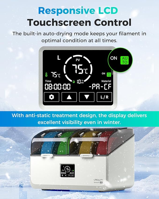 Official Creality Space Pi X4 Lite Filament Dryer, 4 Spools Filament Dry Box with Dual-Chamber Heated Storage, Max 75℃ Temerature, Independent Temperature Control for PLA, PETG, ABS, TPU, Nylon, ASA - Image 7