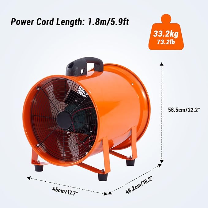 16 in Two Speed Utility Blower Exhaust Fan with 32.8 ft Duct, 3500 r/min & 3500 CFM Heavy Duty Blower Fan, High Velocity Low Noise Extraction and Ventilation Fan with Duct Hose - Image 2