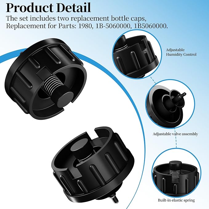 1980 Humidifier Replacement Bottle Caps with Valve Assembly Compatible with Essick-Air AIR-Care Alliance, Credenza and Executive 400, 600, H12 Series Humidifiers - 2 Pack - Image 3