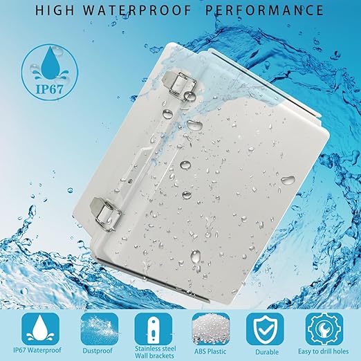 Waterproof Electrical Box with Mounting Plate, IP67 Junction Box Stainless Steel Latch Hinged Grey Cover Project Enclosure with Wall Bracket and 2 Glands 8.3" x 6.3" x 3.9" - Image 2