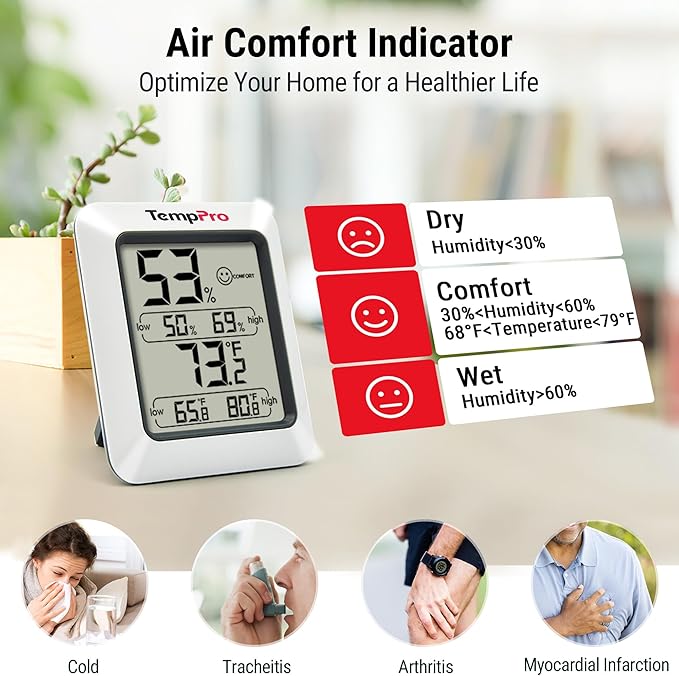 TempPro TP50 3 Pieces Digital Hygrometer Indoor Thermometer Room Thermometer and Humidity Gauge with Temperature Humidity Monitor (Previously ThermoPro) - Image 4
