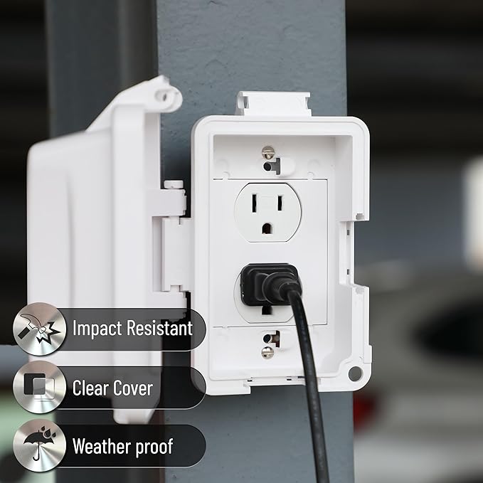 Bates Choice Weatherproof Electrical Outlet Cover, 1-Gang, White Plastic Outdoor Outlet Cover, Plug-In, 120 Volts AC, Compatible with All Devices - Image 6