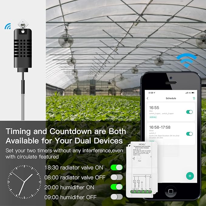 MOES WiFi Smart Temperature and Humidity Switch Module Sensor, Dual Relay Output Controller, Smart Life Tuya App Wireless Remote Control, Programmable Thermostats Kit Works with Alexa Google Assistant - Image 5