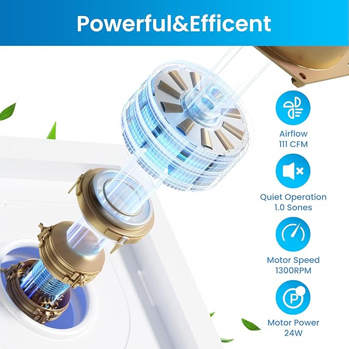 Hon&Guan Bathroom Exhaust Fan, Quiet Square Bathroom Vent Fan 111 CFM, 1.0 Sones, Ceiling Mount Ventilation Fan, Bath Ceiling Fans, Exhaust Fan for Home Bath Hotel - Image 4