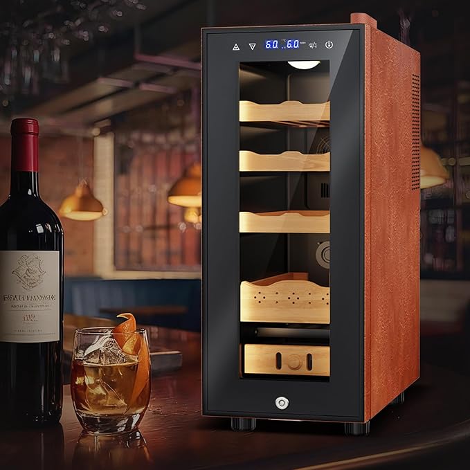 Electric Humidor with Leather-35L Cooling & Heating Humidor, Smart Touch Control Humidity & Temp, Humidors wtih Spanish Cedar Wood Tray and Drawer, Digital Display, Safety Lock, Desktop Gift for Men - Image 8