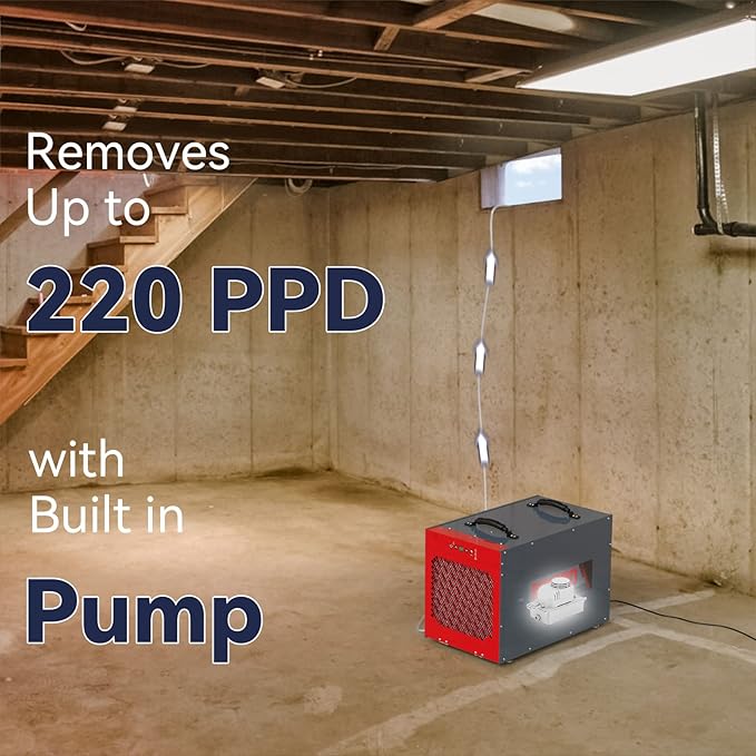 Abestorm 220 Pint Commercial Dehumidifier with Pump, Crawl Space Dehumidifier for Basement, Industry Water Damage Unit, Large Capacity, Auto Operation/Defrost, Memory Starting - Image 5