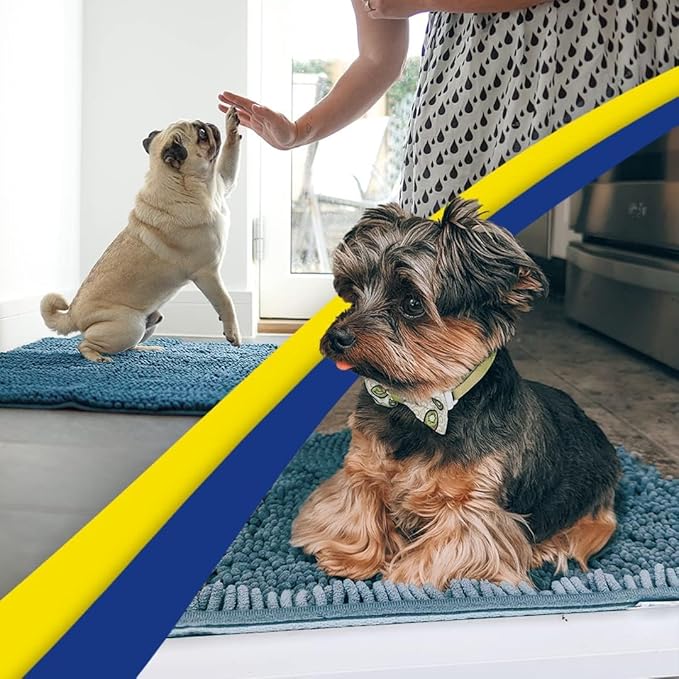 Muddy Mat® Pack of 3 Highly Absorbent Microfiber Dog Door Mat and Pet Rug, Non Slip Thick Washable Area Mat Soft Chenille for Kitchen Bathroom Bedroom and Outdoor - Atlantic Blue Small, Medium & Large - Image 6