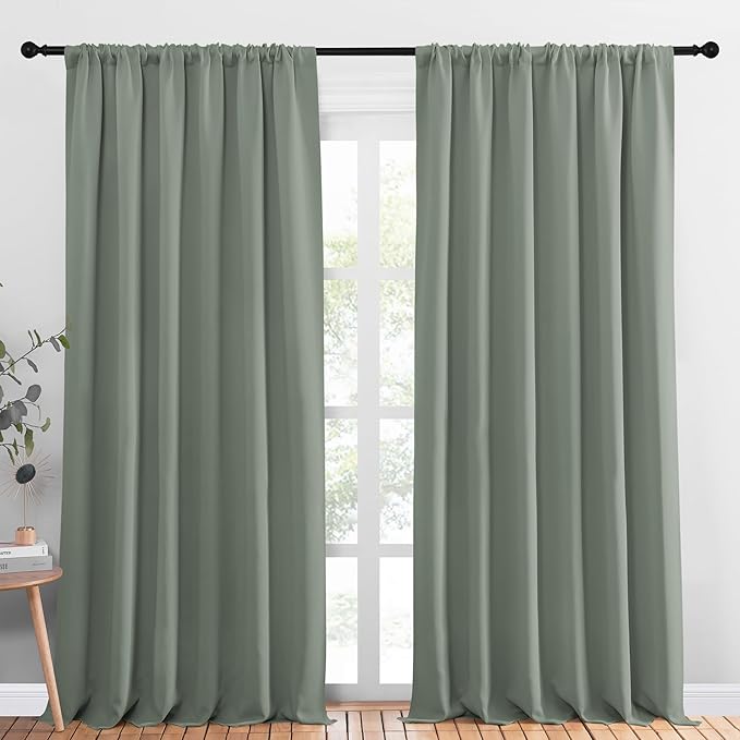 NICETOWN 2 Panels Blackout Curtains, Rod Pocket Thermal Insulated Drapess for Bedroom, Privacy Protection Easy-Care Heavy Duty Curtains for Living Room/Dining Room, W70 x L95 inches, Greyish Green by NICETOWN