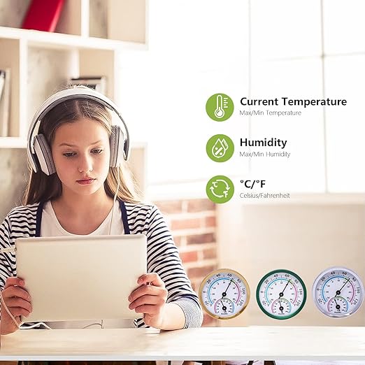 Mini Indoor Thermometer Hygrometer Analog 2 in 1 Temperature Humidity Monitor Gauge for Home, Room, Outdoor, Offices, Display Mechanical (No Battery Needed) (Green-1 Pack, Green-1 Pack) - Image 5