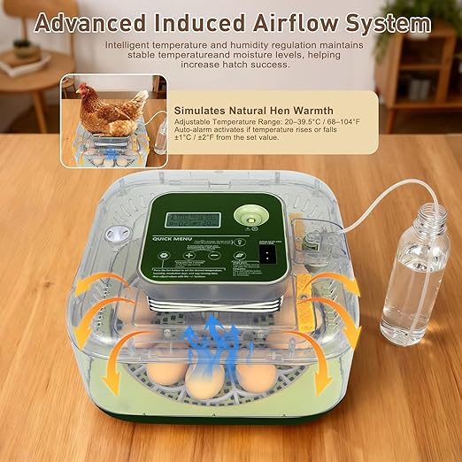 4th Gen – 12 Egg Fully Automatic Incubator, 2026 Upgraded Design, Intelligent Sensor-Based Humidity & Temp Control, Custom Hatch Days, Adjustable Auto Turnn with Auto-Stop, 360° View, Alarm, Candler - Image 5