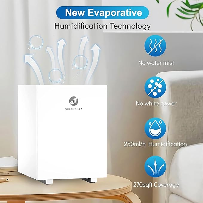 SHARKZILLA Evaporative Humidifiers for Bedroom, 1.3Gallon No Mist Humidifiers for Baby, Top Fill Air Humidifier with Filter, Timer, Quiet - Image 3