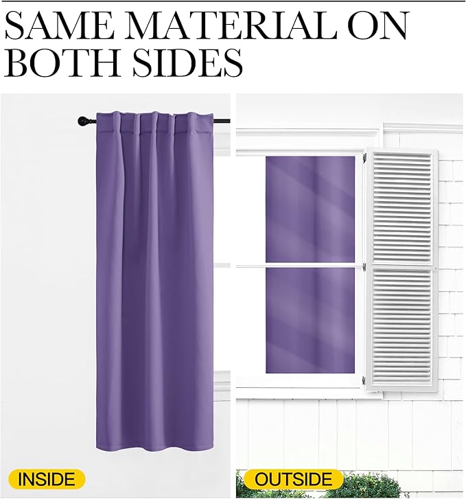 NICETOWN Bedroom Blackout Curtain Panels - (Lilac Purple Color) 52 x 108 Inch, 2 PCs, Insulating Energy Saving Solid Rod Pocket Blackout Drapes for Hall, Villa - Image 6