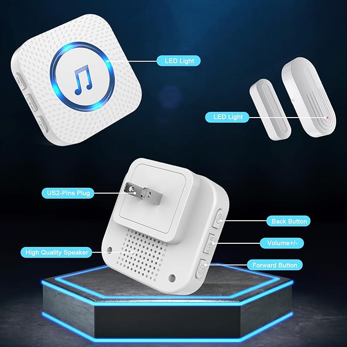 SanJie Door Sensor Chime for Door Opens, Business/Home/Office/Store, 500 FT Range, 26 Chimes, 5 Adjustable Volume, 3 Sensors + 2 Receivers - Image 8