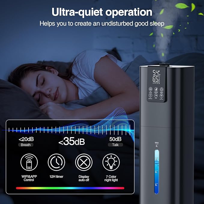 Smart Humidifiers Large Room Bedroom Home, 2.11Gal(8L) Quiet Top Fill Cool Mist Humidifier, Smart App & Remote Control, 3 Speed Humidifier with 360° Nozzle, Humidity Setting for Baby Office - Image 7
