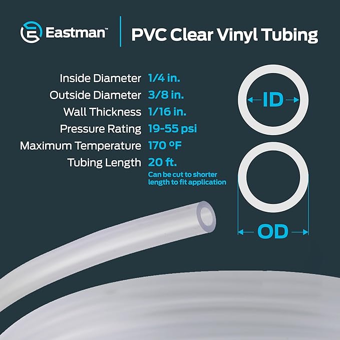 Eastman 1/4 Inch ID (3/8 Inch OD) PVC Clear Vinyl Tubing, 20 Foot Length, 98563 - Image 4