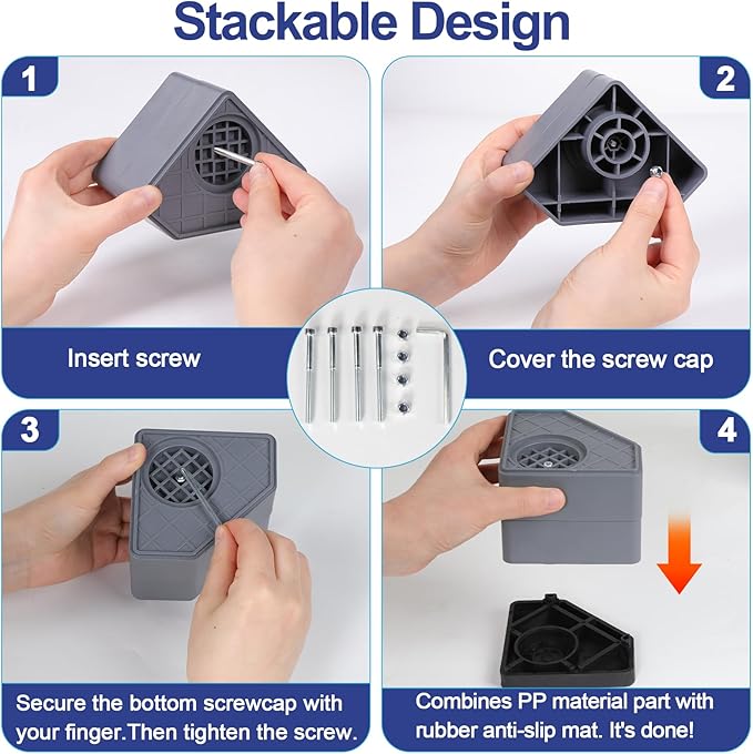 4Pcs Anti Vibration Pads for Washing Machine, Stops Washer Dryer Moving, Prevents Noise, Vibration Transfer, Antivibration Stabilizer Support Feet (Increase3.14in) - Image 6