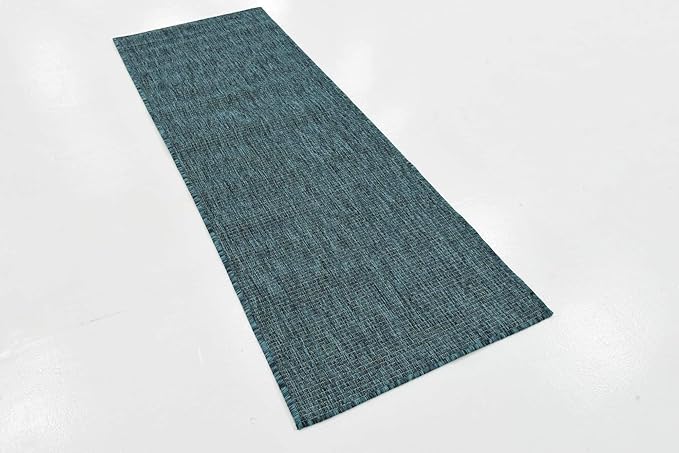 Unique Loom Collection Casual Transitional Solid Heathered Indoor/Outdoor Flatweave Area Rug (2' x 6' 1" Runner, Teal/Navy Blue) - Image 5