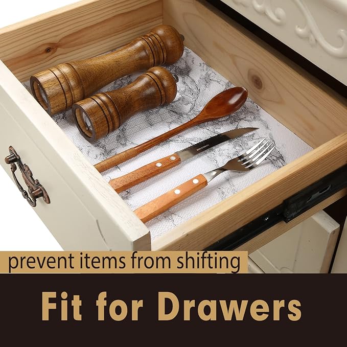 Premium Drawer and Shelf Liner for Cabinet, Non Adhesive Liner for Kitchen, Strong Grip Non Slip Shelf Liners for Kitchen Cabinets, Storage, Drawers, Shelves, Kitchenware and Tableware, Marble - Image 3