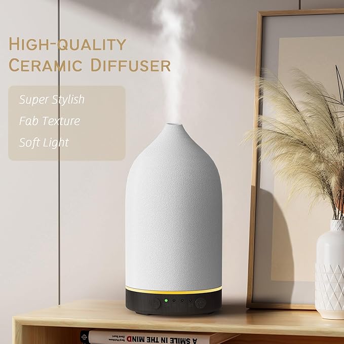 Diffuserlove Ceramic Diffuser 160ML Essential Oil Diffusers Aromatherapy Essential Oil Diffuser for Room Air Diffuser for Home Bedroom Stone Diffuser Black Wood Pattern Base (Size:6.8" H x 3.6" W) - Image 2