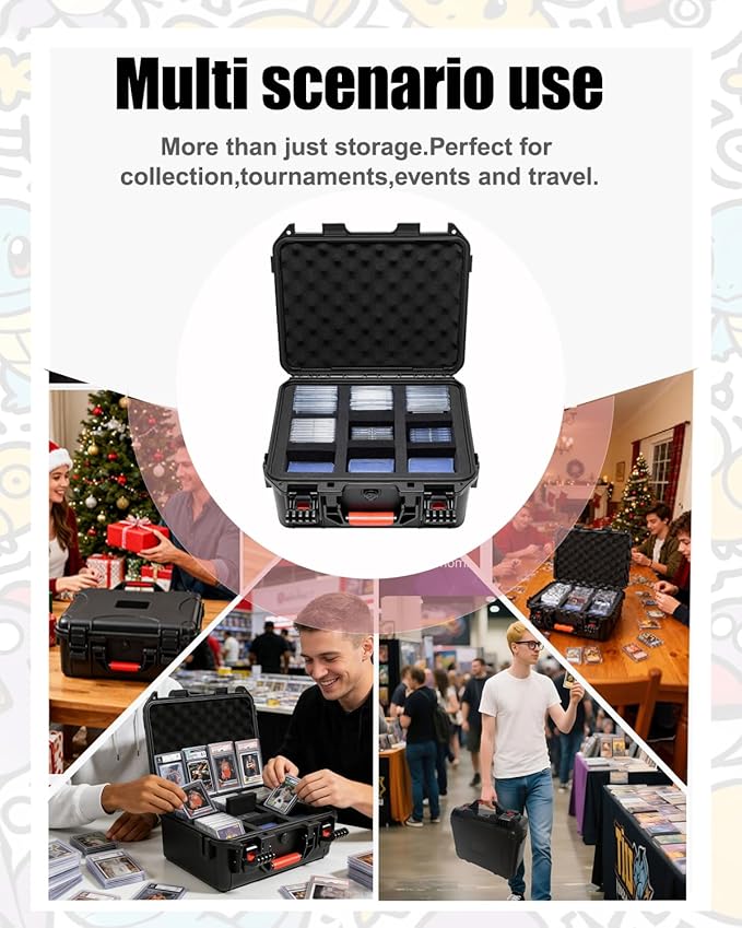 QINGUANG Graded Card Storage Box,Trading Card Case with 6 Foam Dividers,IP67 Waterproof PSA Slab Case for PSA/CSG/CGC/BGS Top Loaders Sports Cards (14.06"x11.81"x6.89") - Image 7