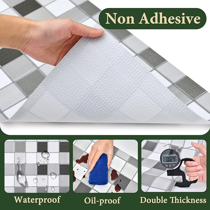 Drawer and Shelf Liner for Kitchen Cabinet: 17 in X 30 Ft Non Slip Waterproof Shelf Paper Non Adhesive Refrigerator Liners Gray Mosaic Easy Liners for Bathroom - Image 5