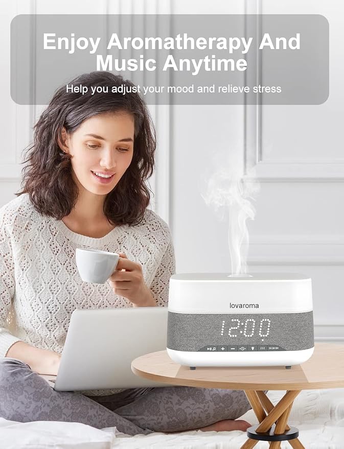 Versatile Essential Oil Diffuser, 300ml Aroma Diffuser with Bluetooth Speaker and Alarm Clock, 7 Colors LED Light Aromatherapy Diffusers & Cool Mist Humidifier 3-Level Brightness, Auto-Off Protection - Image 7