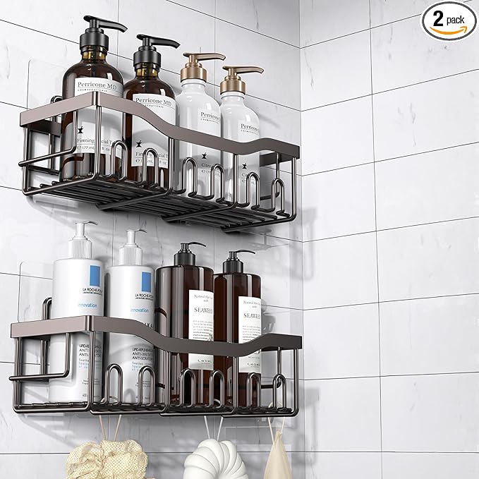EUDELE Shower Caddy 2 Pack, Adhesive Organizer for Bathroom Storage&Home Decor&Kitchen organizers and storage, No Drilling, Large Capacity, Rustproof Stainless Steel Organizer, Decor Sets by EUDELE