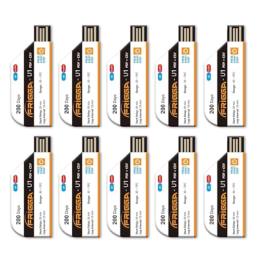 Frigga 10 Pack Temperature Data Logger Disposable Temperature Recorder 28800 Points USB Temperature Loggers Single Use High Accuracy 200 Days Cold Chain Transportation with PDF CSV Report, U1 by Frigga