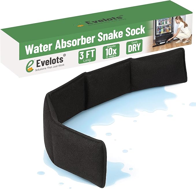 Evelots Water Absorber Snake Sock - Reusable Water Barrier - Absorbs 10 Times its Weight-Great for Leaks & Spills from Doors, Windows, Water Tank, Heavy Rain, Shower Tub-3 Feet Long by Evelots