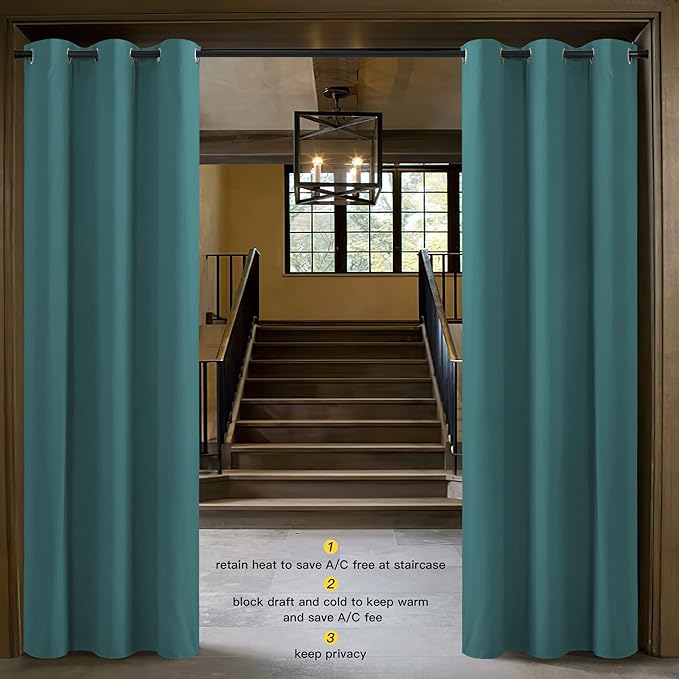 NICETOWN Privacy Room Divider Curtains for Doorway Keep Heat Out Blackout Insulated Closet Door Curtain for Bedroom Sliding Air Conditioner Cover Screen (Sea Teal, 1 Panel, 5ft Wide x 8ft Long) - Image 2