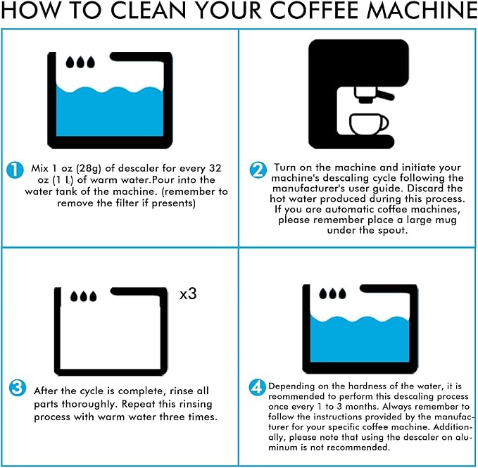 Descaling Powder Solution (4 Uses) Removes Scale and Build-Up, Automatic Coffee Pots & Makers & Espresso Machines Descaler, Compatible with Keurig Breville Nespresso Delonghi Ninja - Image 7