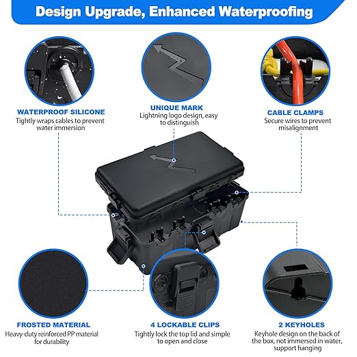 Hrensaw Medium Outdoor Electrical Box(10.6x5.5x4.5inch),IP54 Waterproof Extension Cord Cover w/6 Cable Entry,Weatherproof Connection Box Protect Power Strip,Timer,Plug,Holiday Lights,Black - Image 3