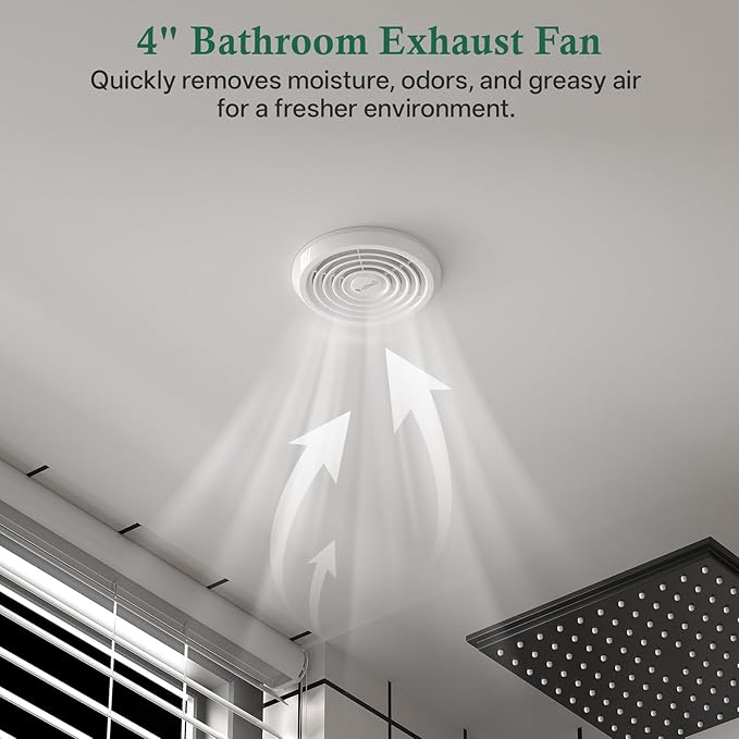 4" Bathroom Exhaust Fan, White Quiet Ceiling Exhaust Fan 110 CFM, 1.0 Sones Ideal Ventilation for Bathroom, Kitchen, RV, Mobile Home, Garage - Image 2