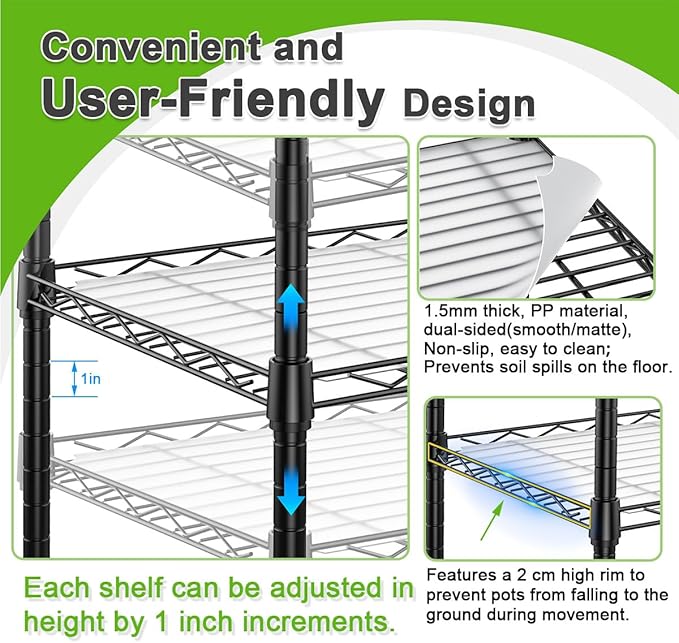 Abimars 5-Tier Greenhouse with Caster Wheel, Each Shelf Height Adjustable Metal Plant Shelf with PVC Cover for Seed Starting Trays, Seedling Pots, Plant Pots, 13x29x73inch - Image 3